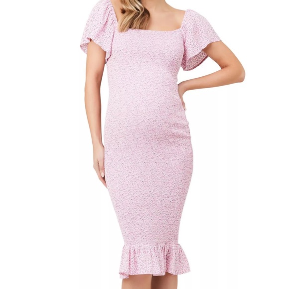 Ripe Maternity Selma Shirred Body-Con Dress Pink - Picture 1 of 6